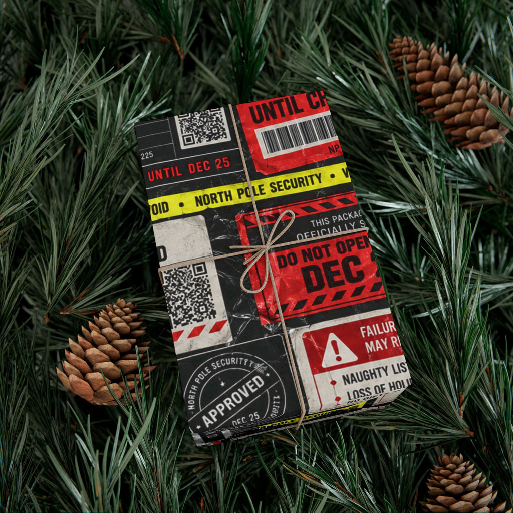 Do Not Open Until Christmas Wrapping Paper – North Pole Security Warning Gift Wrap