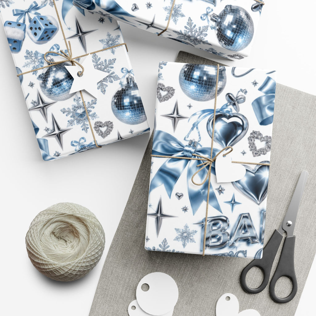 Baby It’s Cold Y2K Christmas Wrapping Paper – Icy Blue & Chrome Holiday Gift Wrap