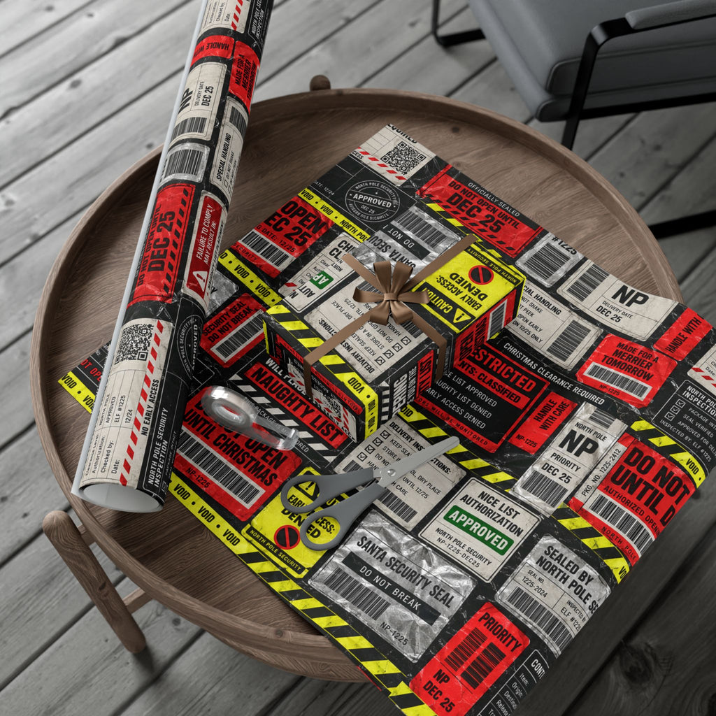 Do Not Open Until Christmas Wrapping Paper – North Pole Security Warning Gift Wrap
