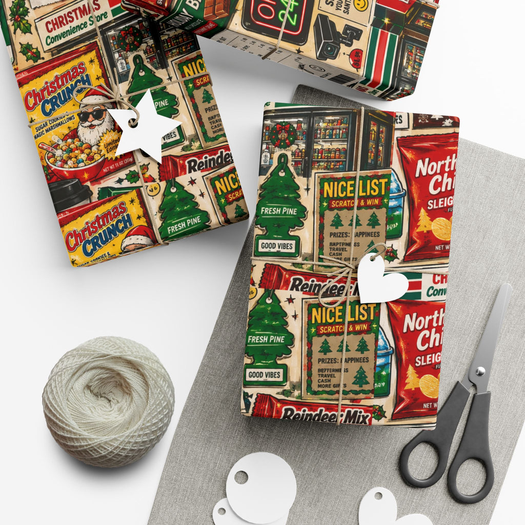 Christmas Convenience Store Wrapping Paper – Retro Holiday Snacks & Corner Store Gift Wrap