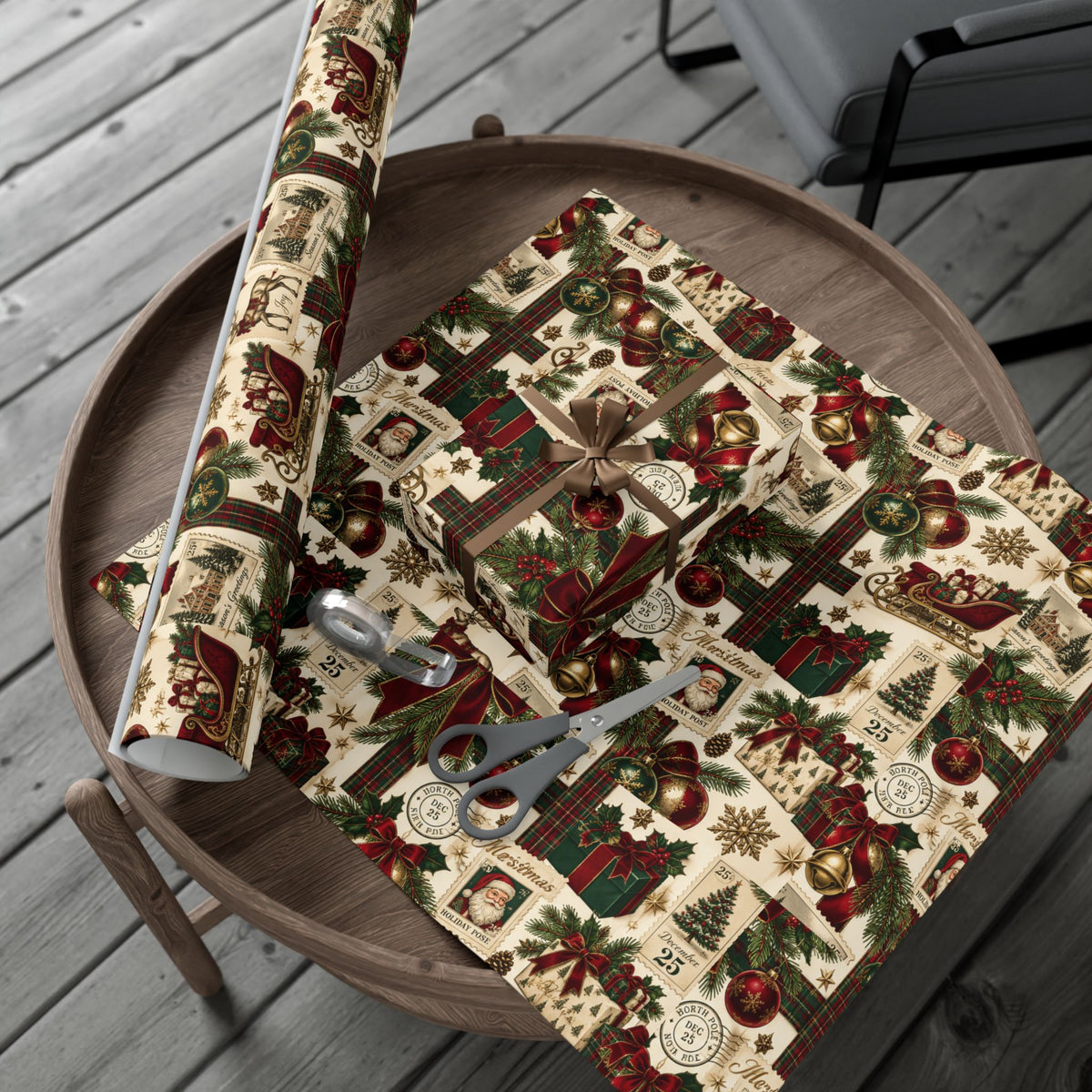 Christmas at the Estate Vintage Holiday Wrapping Paper – Tartan Plaid & Traditional Christmas Gift Wrap