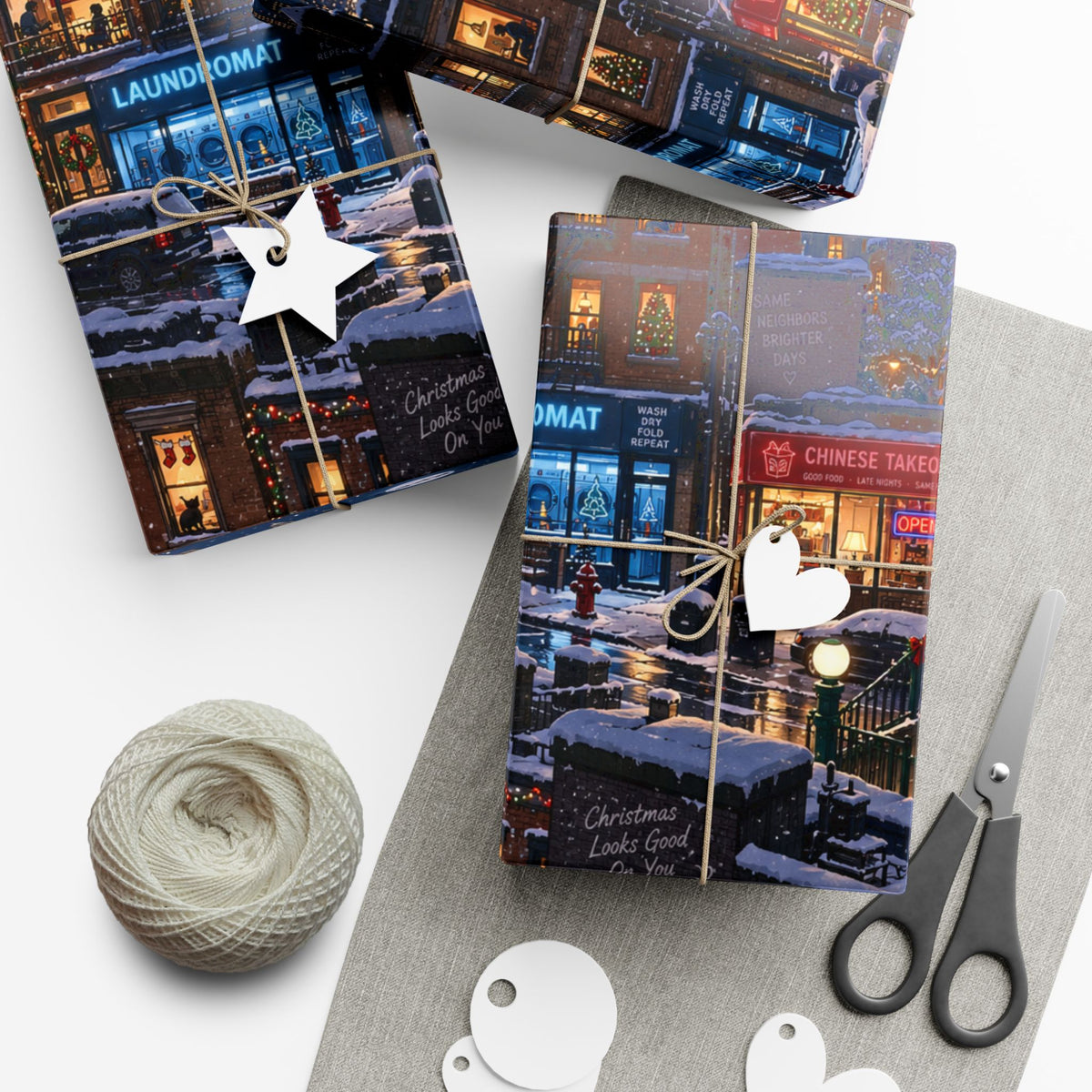 Christmas After Dark Wrapping Paper – Snowy City Christmas Eve Holiday Gift Wrap