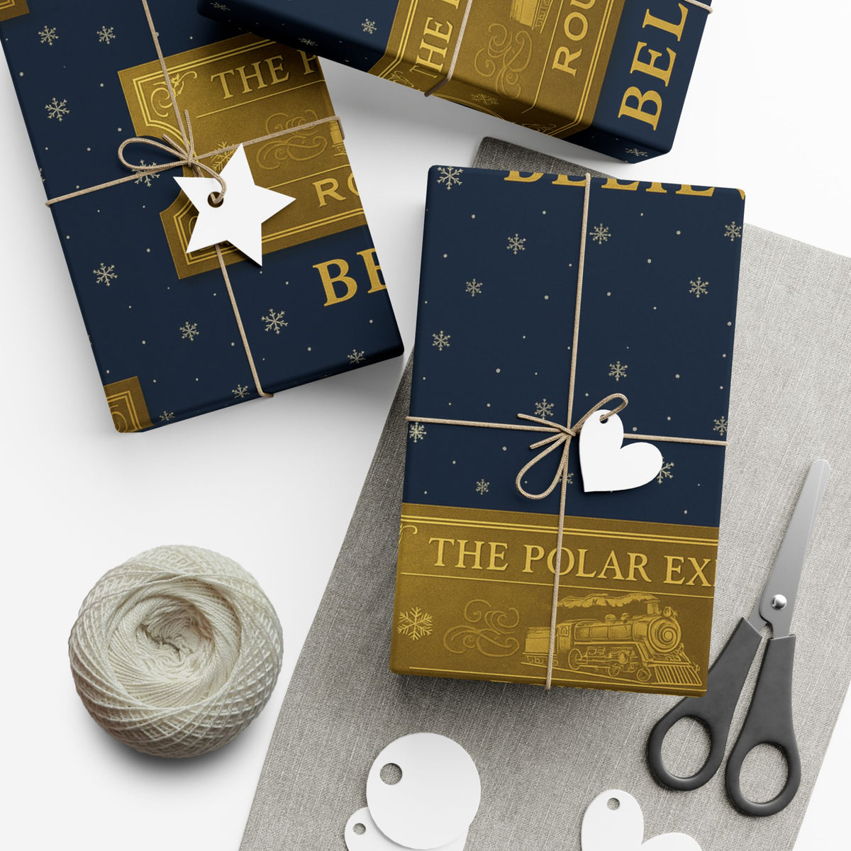 Christmas Golden Ticket Gift Wrap Papers - Polar Express Design for Holiday Parties, Movie Nights, DIY Gift Surprises. Navy Blue and Gold