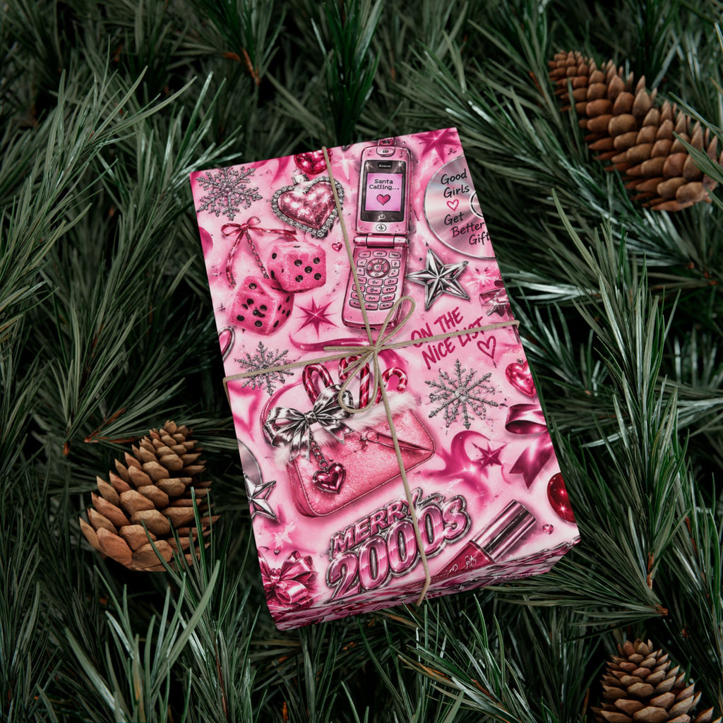 Xmas Baby Y2K Christmas Wrapping Paper – Pink Chrome 2000s Holiday Gift Wrap