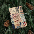 Airmail Vintage Travel Gift Wrap Paper Roll — Retro Postage & Boarding Pass Pattern