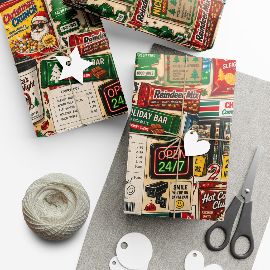 Christmas Convenience Store Wrapping Paper – Retro Holiday Snacks & Corner Store Gift Wrap