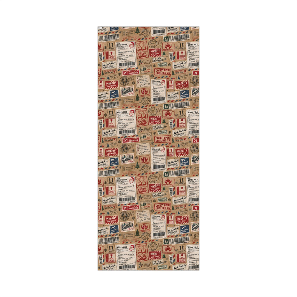 Package in Transit Christmas Wrapping Paper – North Pole Shipping Label Holiday Gift Wrap