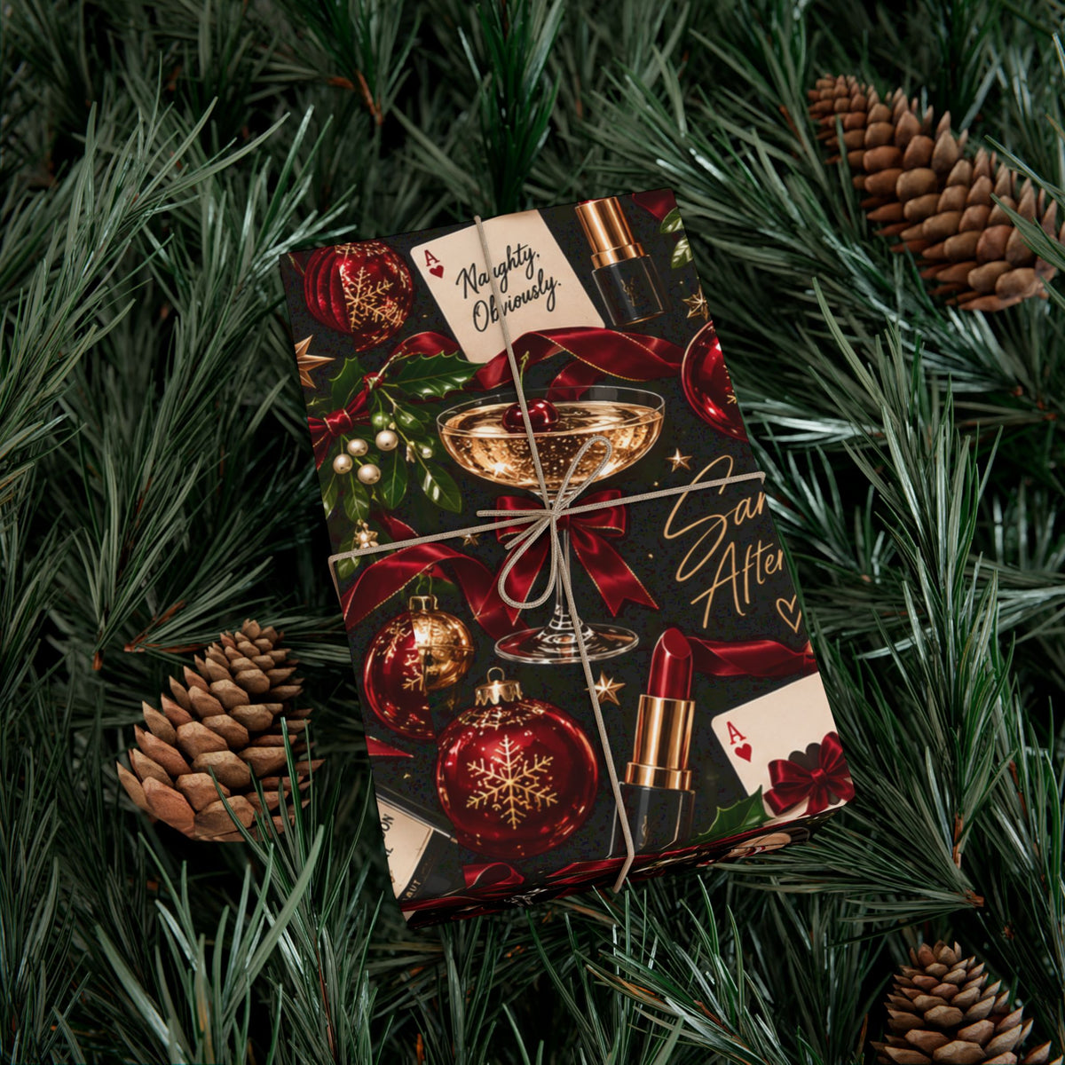 Santa’s After Hours Christmas Wrapping Paper – Naughty Cocktail & Luxury Holiday Gift Wrap