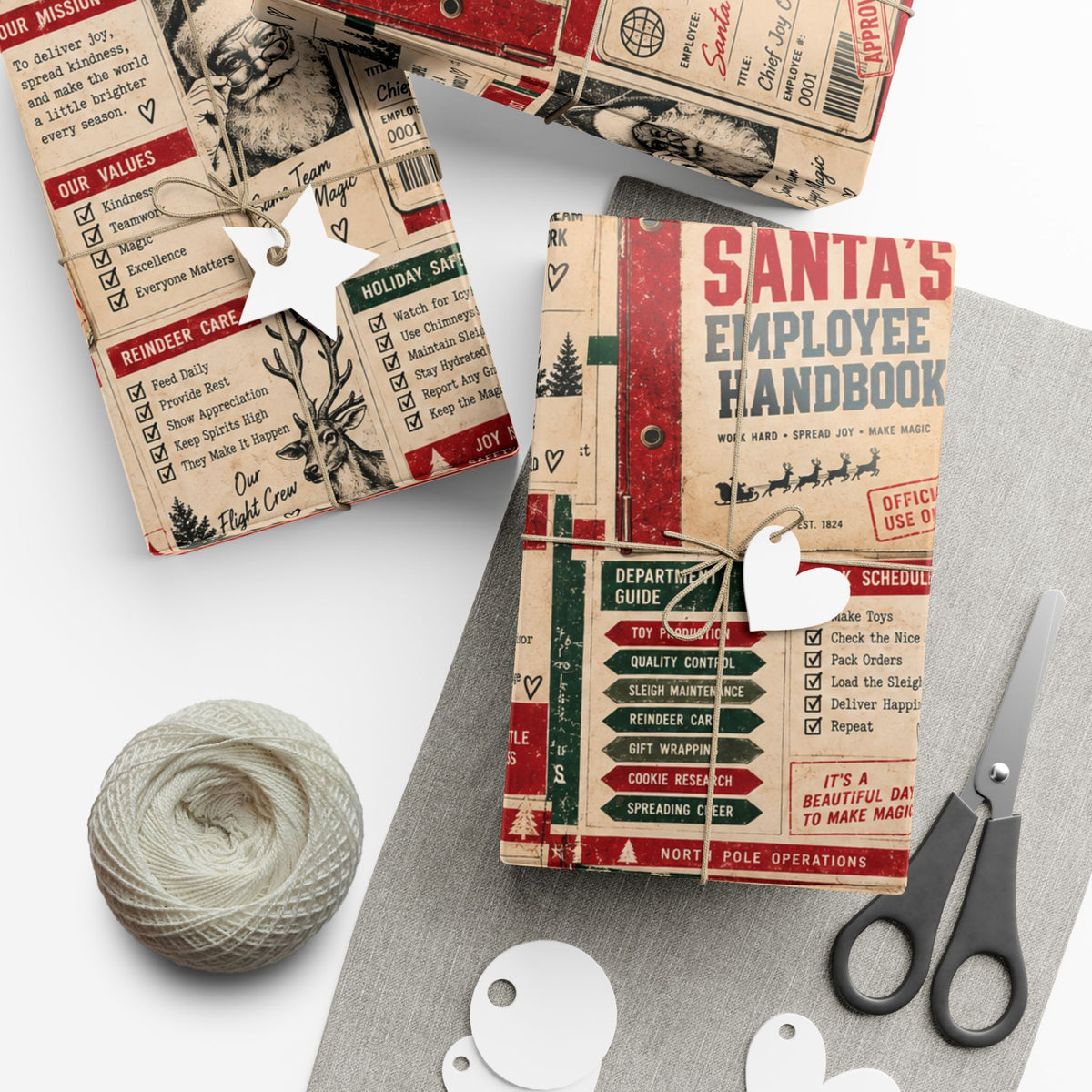 Santa’s Employee Handbook Christmas Wrapping Paper – Funny North Pole Office Holiday Gift Wrap