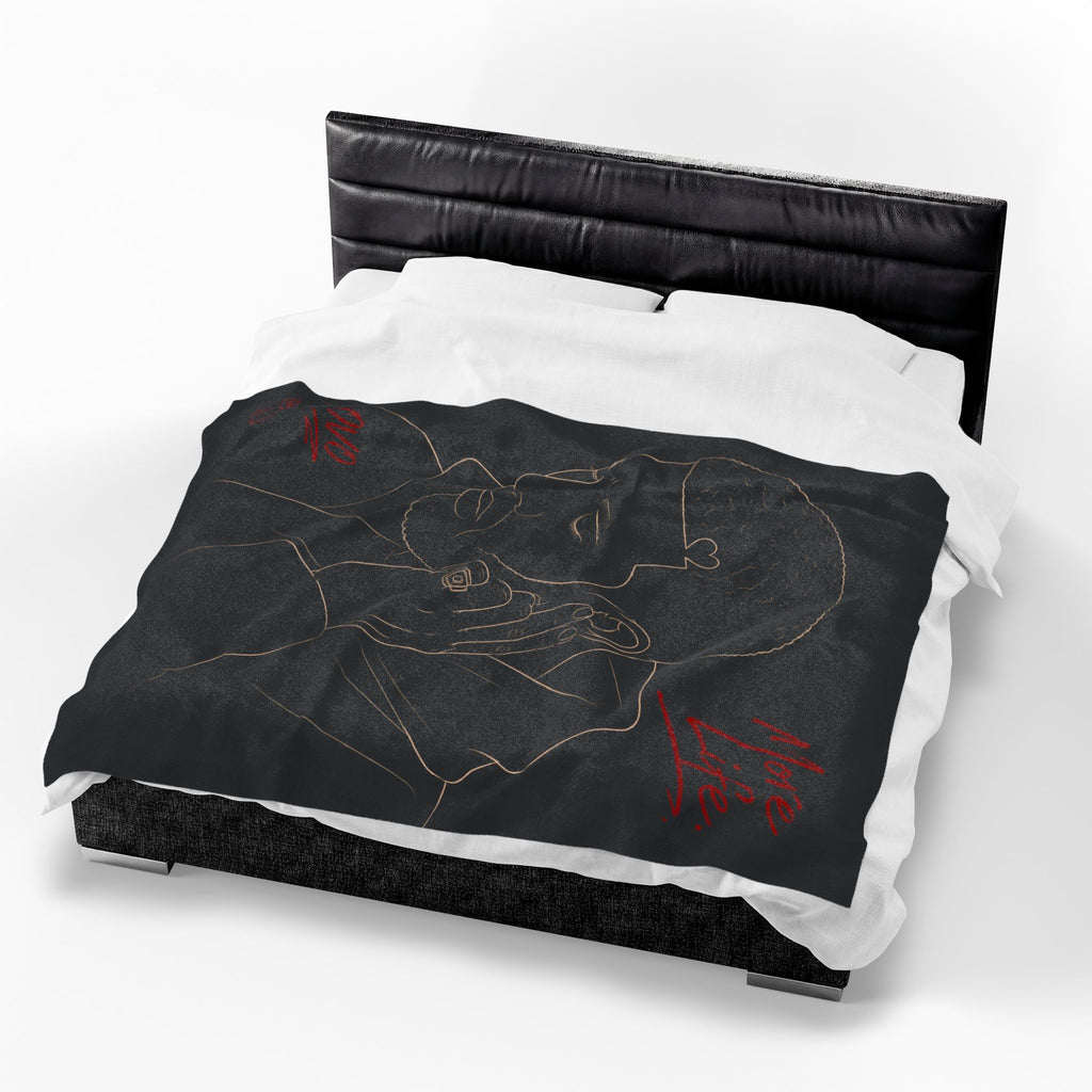 Drake Minimal Line Art Portrait with Red Script Velveteen Plush Blanket