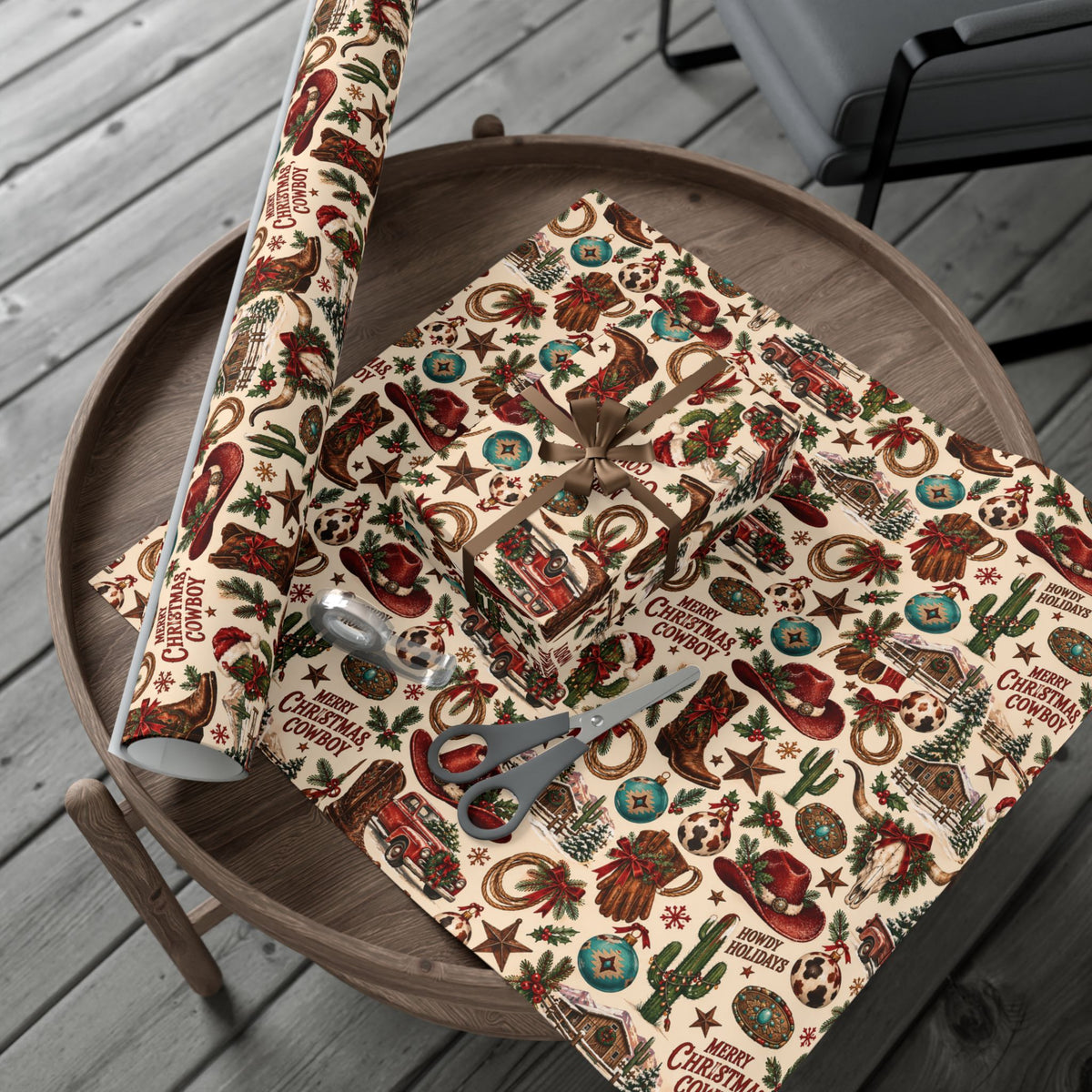 Merry Christmas, Cowboy Wrapping Paper – Western Cowboy Holiday Gift Wrap