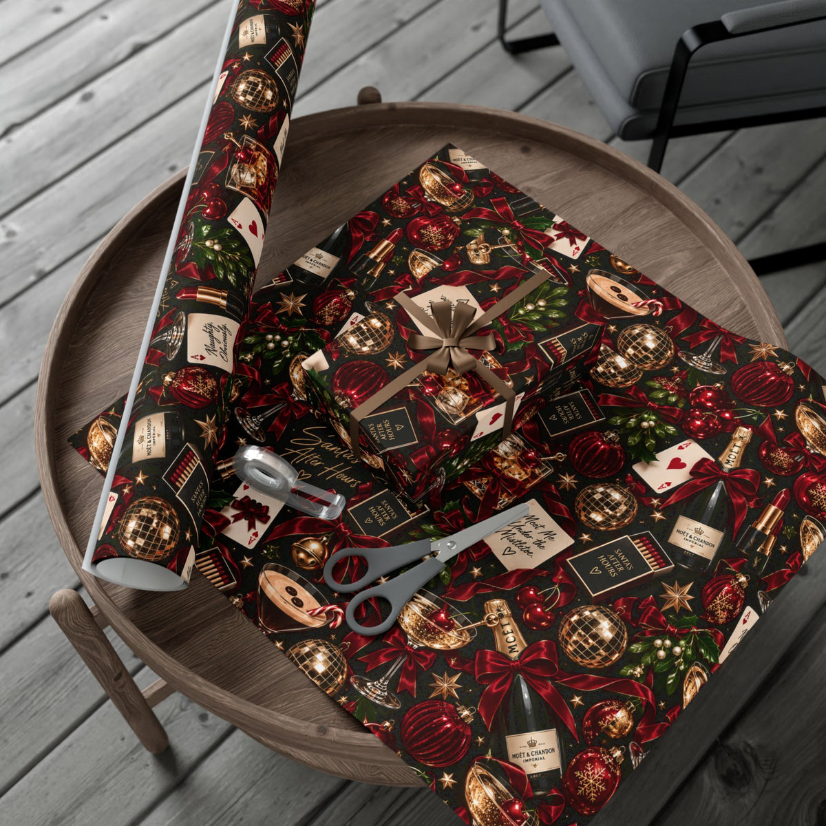 Santa’s After Hours Christmas Wrapping Paper – Naughty Cocktail & Luxury Holiday Gift Wrap