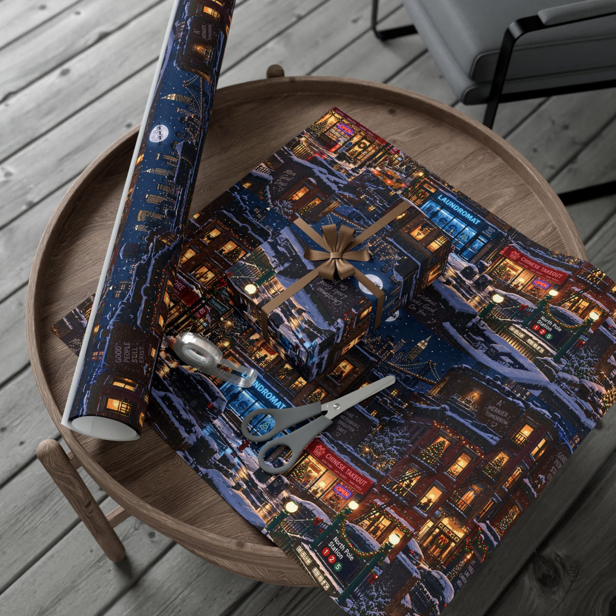 Christmas After Dark Wrapping Paper – Snowy City Christmas Eve Holiday Gift Wrap