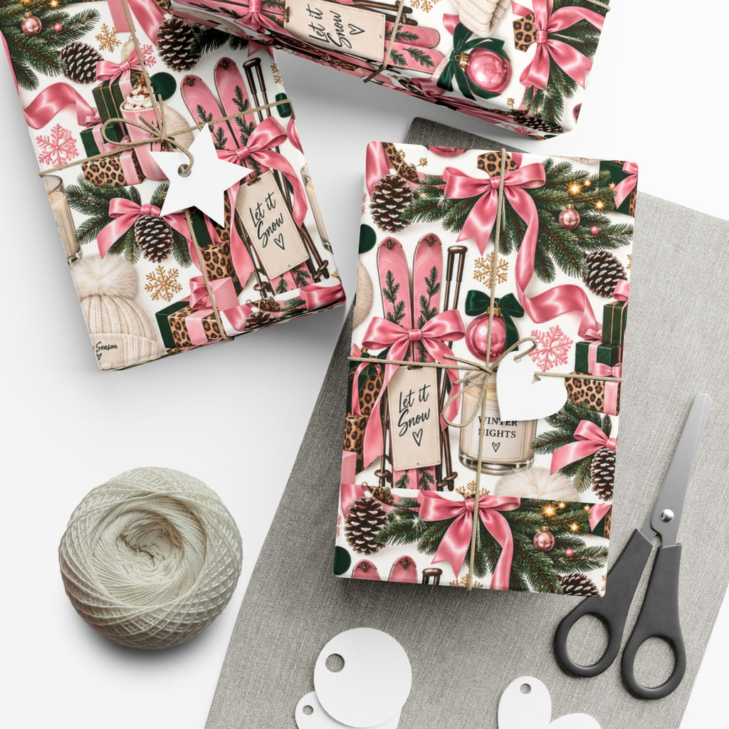 Cozy Season Christmas Wrapping Paper – Pink, Leopard & Emerald Winter Gift Wrap
