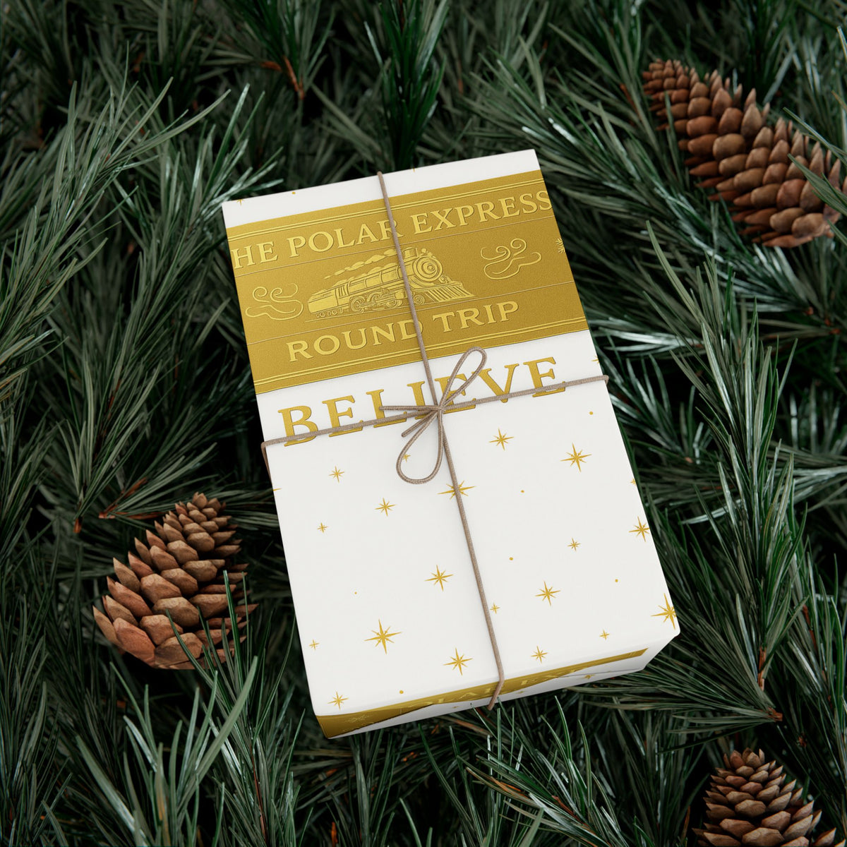 Christmas Golden Ticket Gift Wrap Papers - Polar Express Design for Holiday Parties, Movie Nights, DIY Gift Surprises. White and Gold