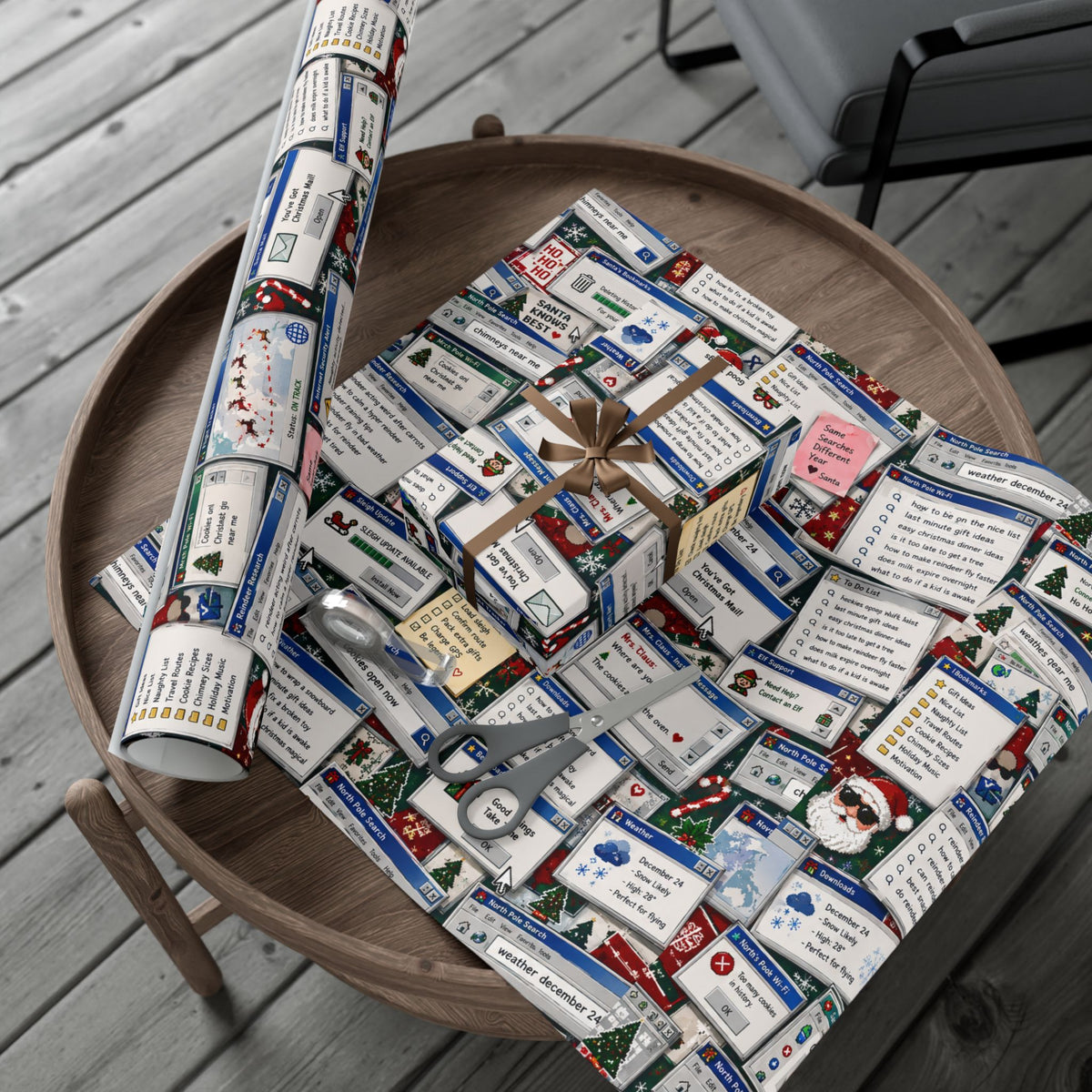 Santa’s Search History Christmas Wrapping Paper – Y2K Internet Holiday Gift Wrap