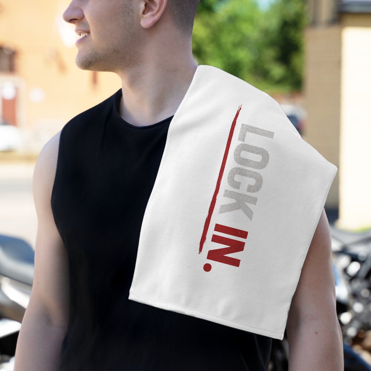 "LOCK IN." Motivational Sports Rally Towel (11x18)