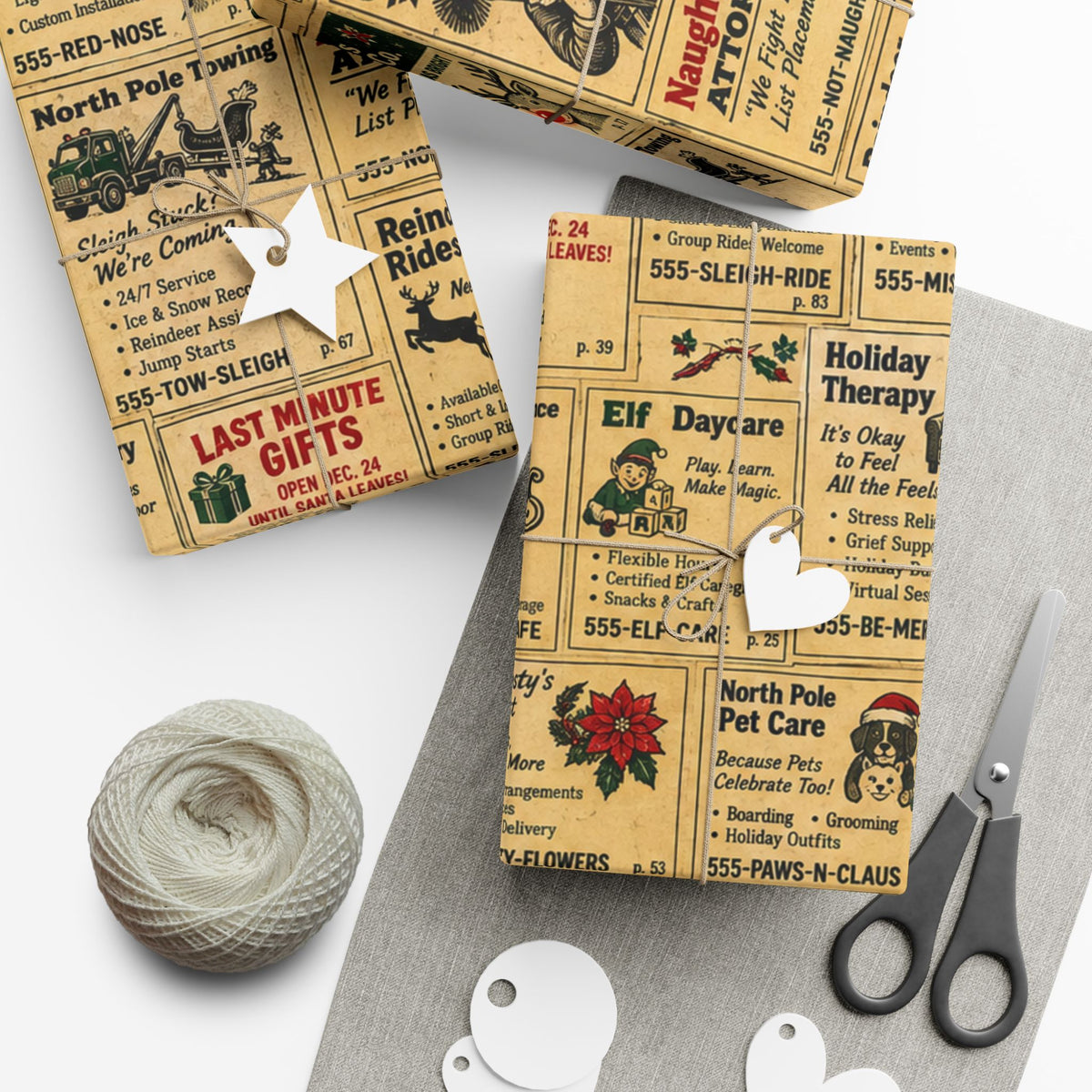 Holiday Yellow Pages Christmas Wrapping Paper – Retro North Pole Directory Gift Wrap