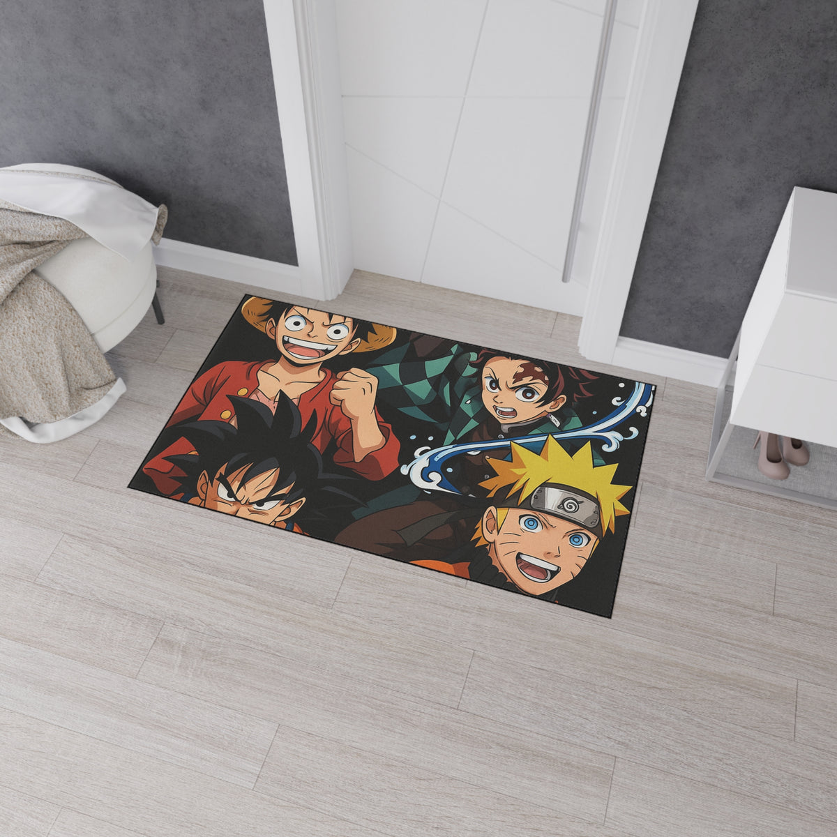 Anime Gift Heroes Group Floor Mat | Luffy Goku Tanjiro Naruto Rug