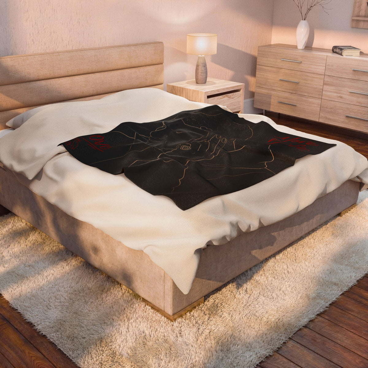 Drake Minimal Line Art Portrait with Red Script Velveteen Plush Blanket