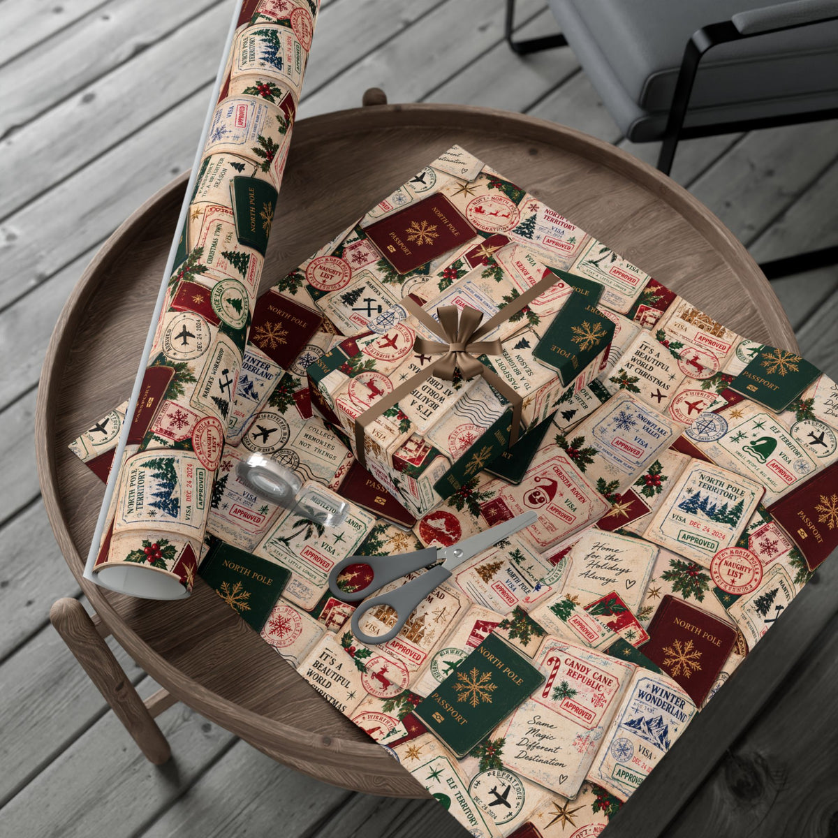Christmas Passport Wrapping Paper – North Pole Holiday Travel Gift Wrap