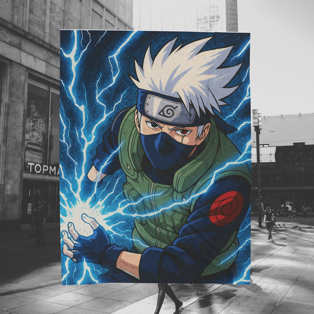 Kakashi Lightning Rasengan Anime Gift Plush Blanket | Anime Ninja Illustration
