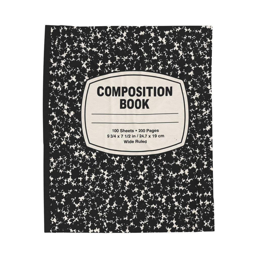 Composition Book Cover Velveteen Blanket | Black Marble Notebook Pattern