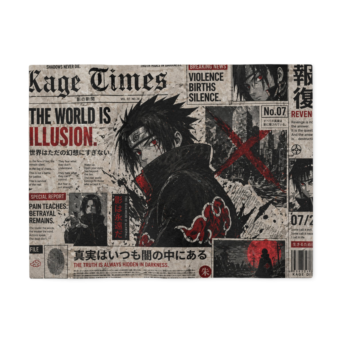 Kage District Newspaper Style Anime Ninja Sweatshirt Blanket | Manga Graphic Throw Blanket