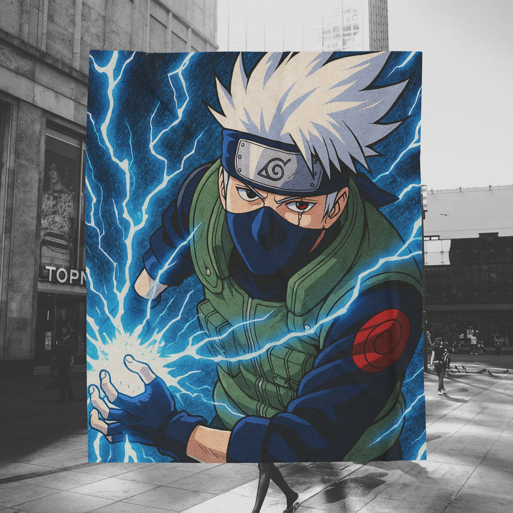 Kakashi Lightning Rasengan Anime Gift Plush Blanket | Anime Ninja Illustration