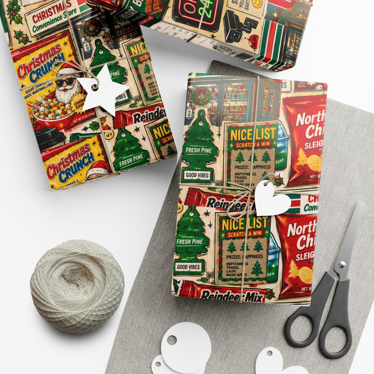 Christmas Convenience Store Wrapping Paper – Retro Holiday Snacks & Corner Store Gift Wrap
