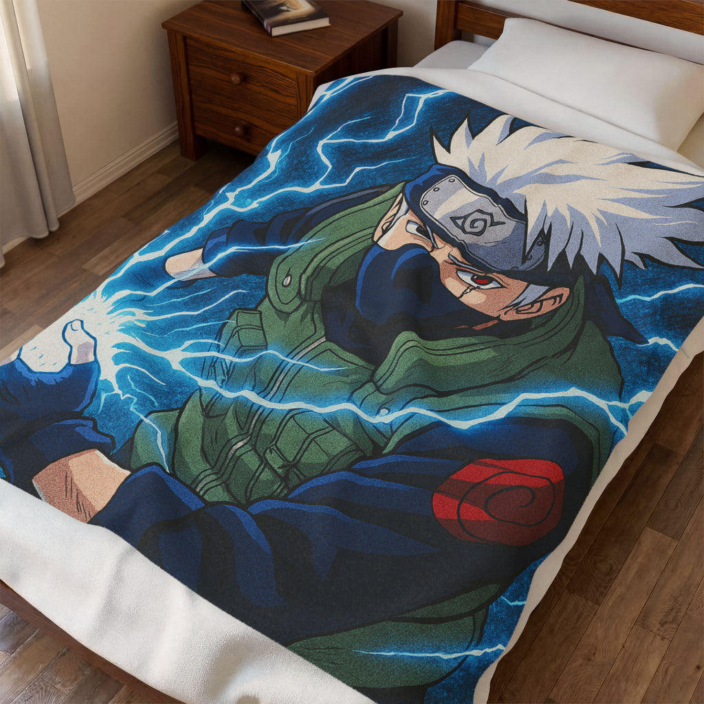 Kakashi Lightning Rasengan Anime Gift Plush Blanket | Anime Ninja Illustration