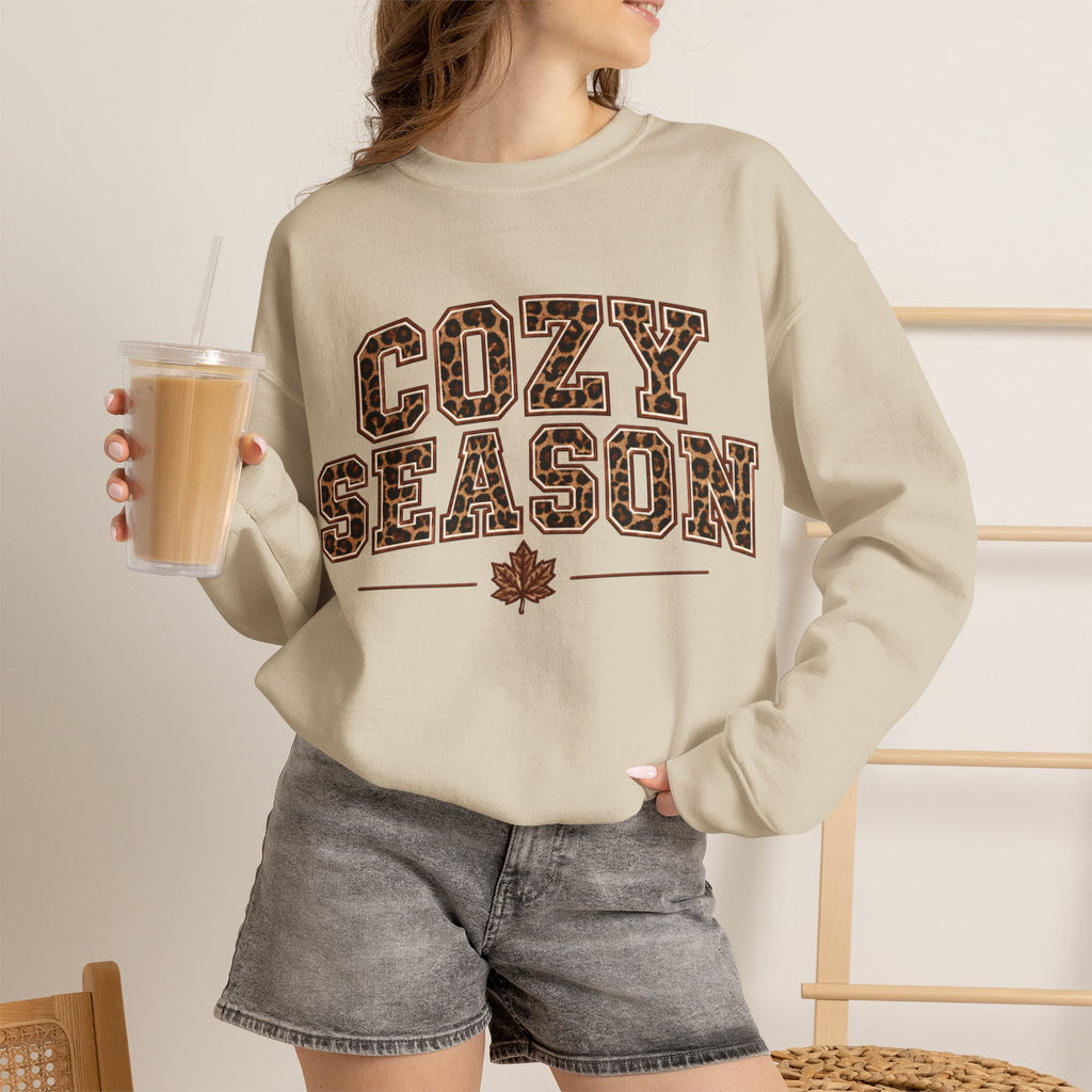 Cozy Season Sweatshirt — Leopard Print "Cozy Season" Fall Crewneck
