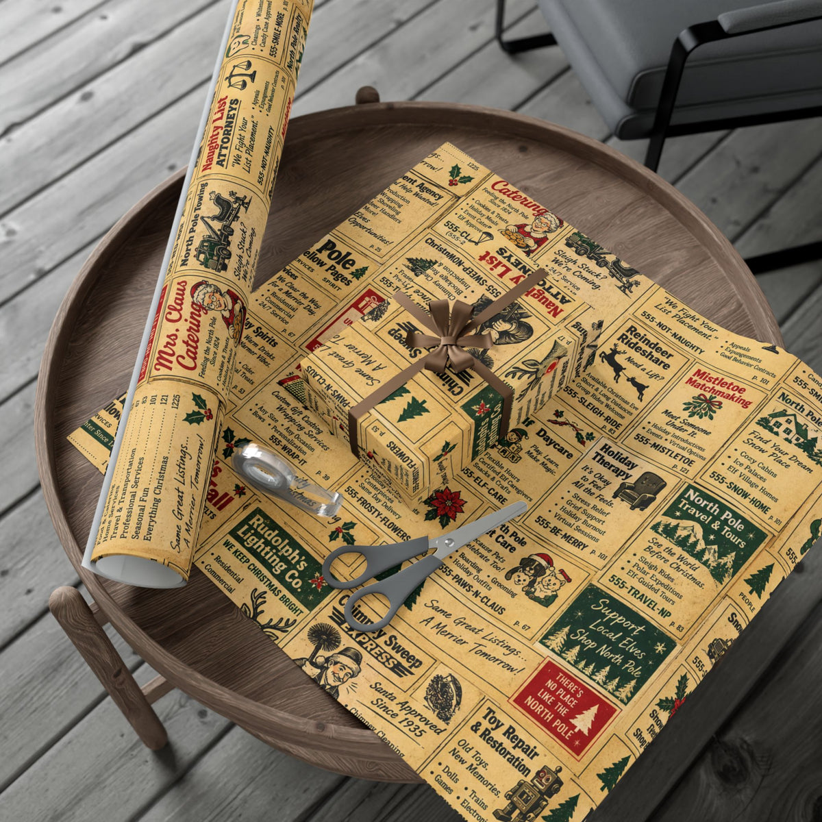 Holiday Yellow Pages Christmas Wrapping Paper – Retro North Pole Directory Gift Wrap