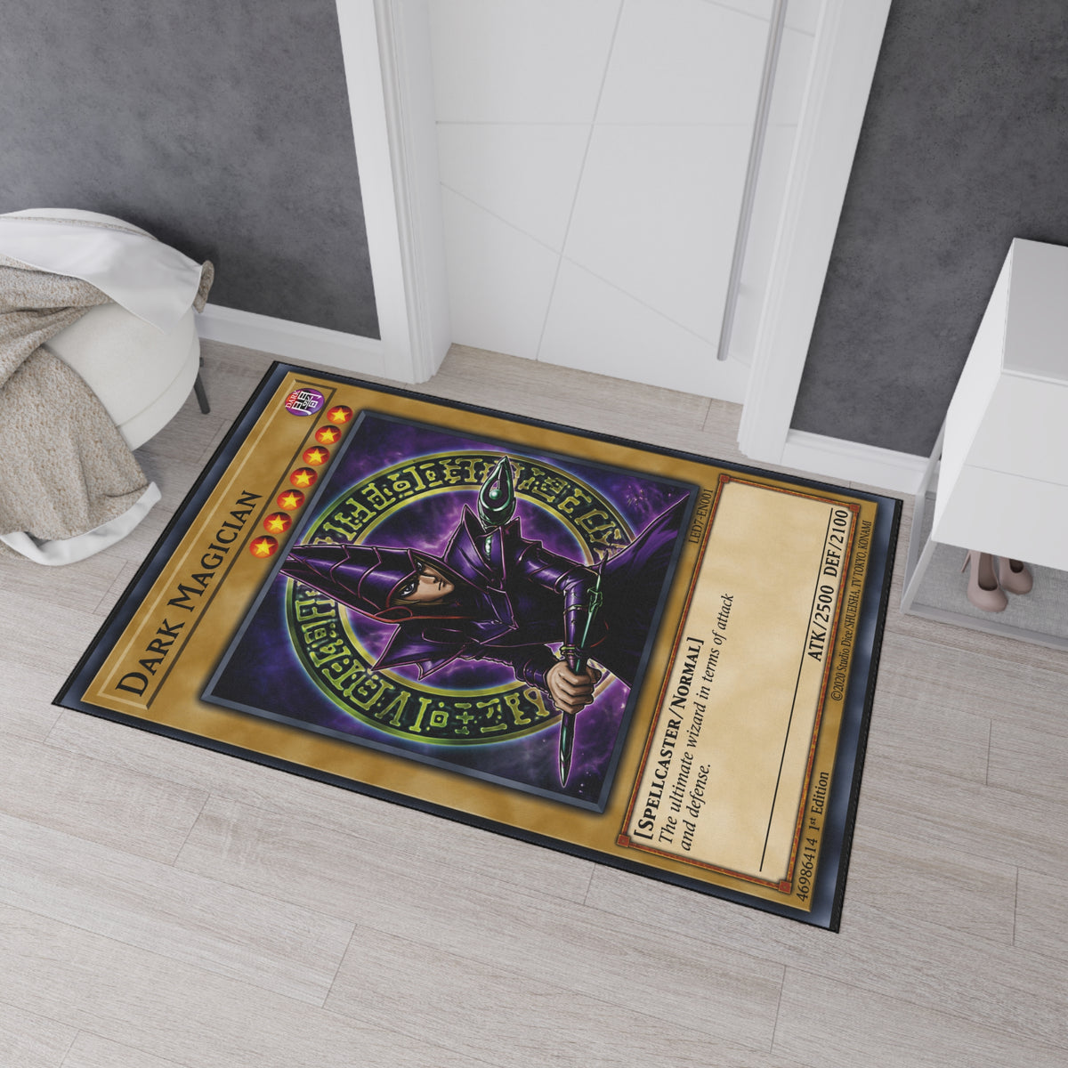 Dark Magician trading card floor mat | game room playmat, anime card art