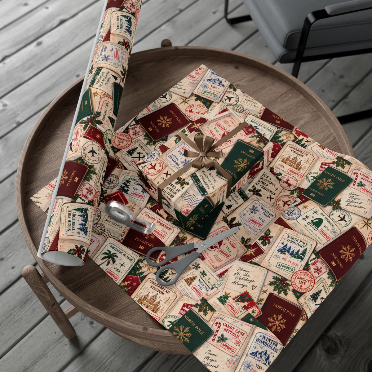 Christmas Passport Wrapping Paper – North Pole Holiday Travel Gift Wrap