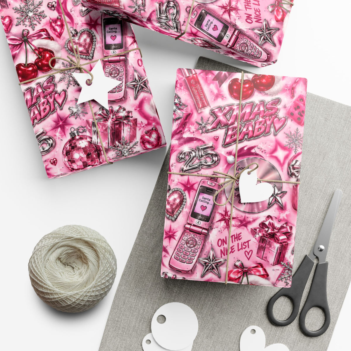 Xmas Baby Y2K Christmas Wrapping Paper – Pink Chrome 2000s Holiday Gift Wrap