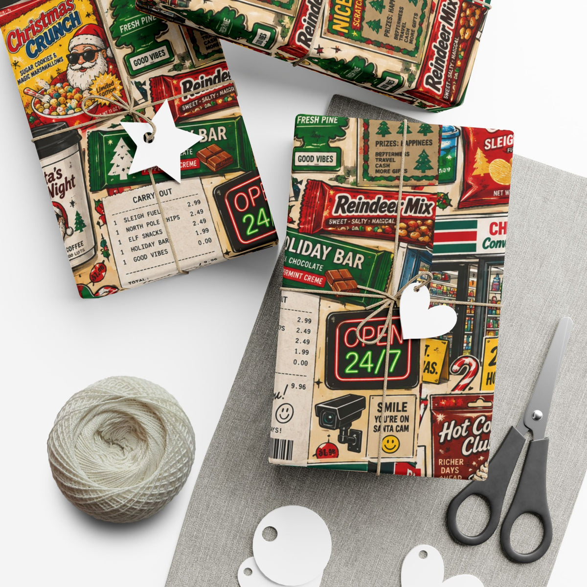Christmas Convenience Store Wrapping Paper – Retro Holiday Snacks & Corner Store Gift Wrap