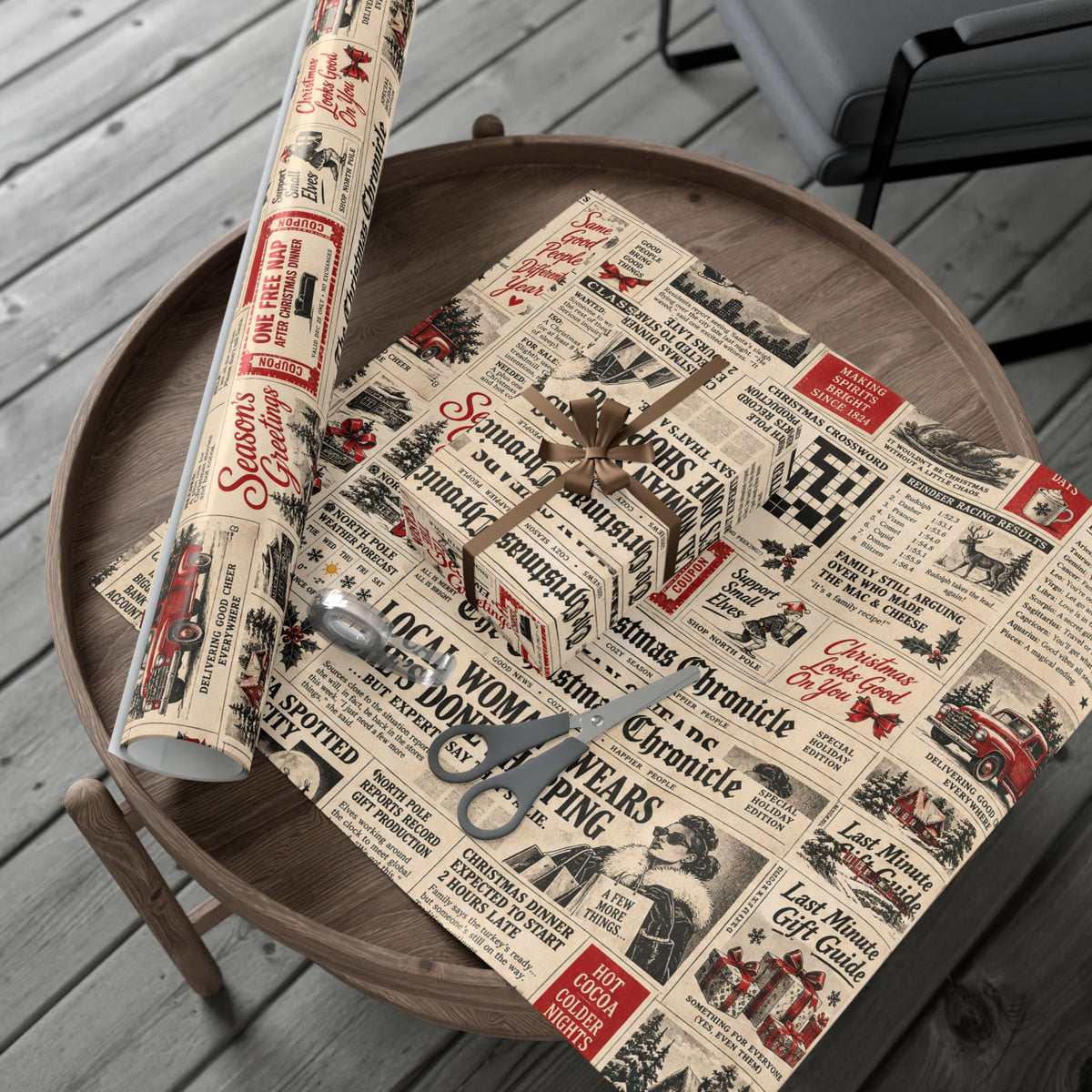 Christmas Classifieds Wrapping Paper – Funny Vintage Newspaper Holiday Gift Wrap