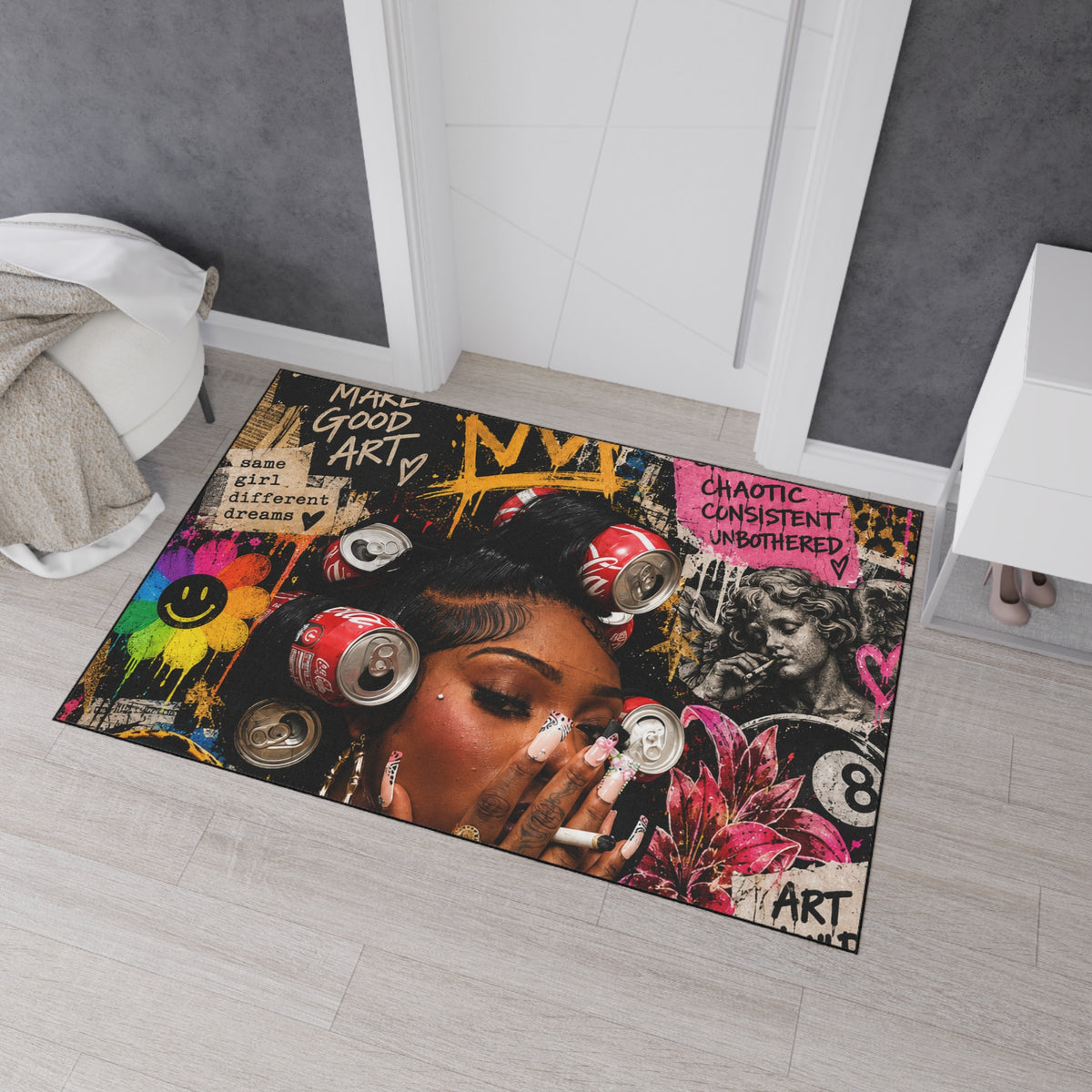 Graffiti Glam Heavy Duty Floor Mat — 'Make Good Art' Urban Pop Art Doormat