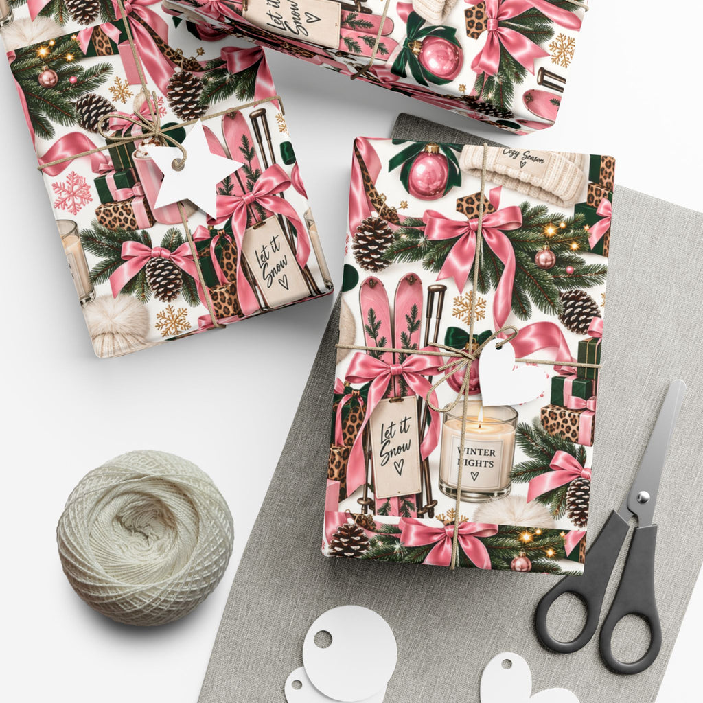 Cozy Season Christmas Wrapping Paper – Pink, Leopard & Emerald Winter Gift Wrap