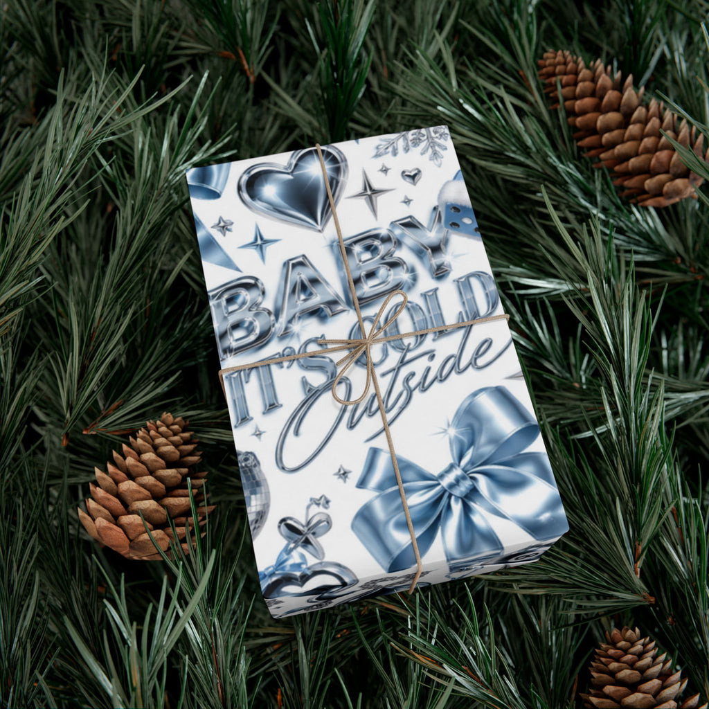Baby It’s Cold Y2K Christmas Wrapping Paper – Icy Blue & Chrome Holiday Gift Wrap