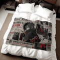 Kage District Newspaper Style Anime Ninja Sweatshirt Blanket | Manga Graphic Throw Blanket