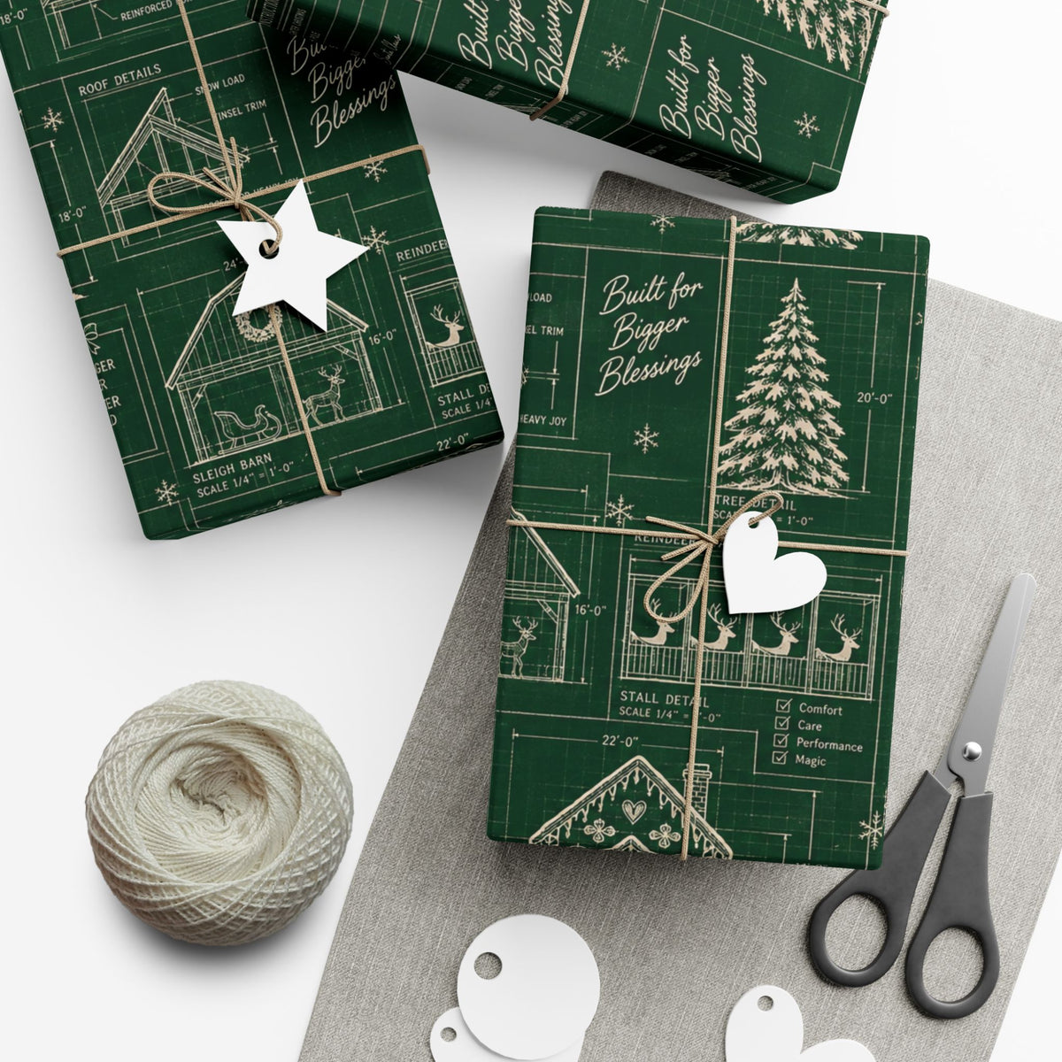 Christmas Blueprint Wrapping Paper – North Pole Architectural Plans Holiday Gift Wrap