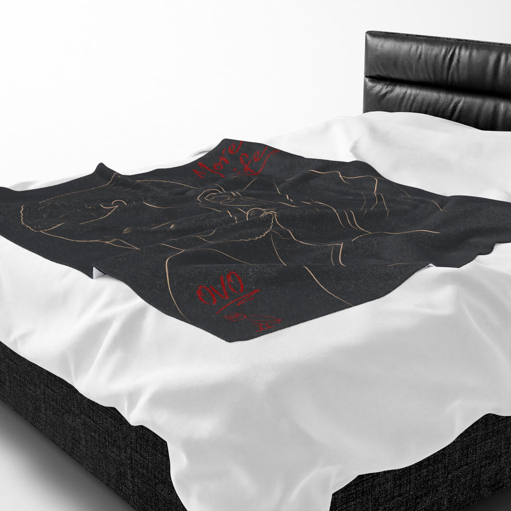 Drake Minimal Line Art Portrait with Red Script Velveteen Plush Blanket