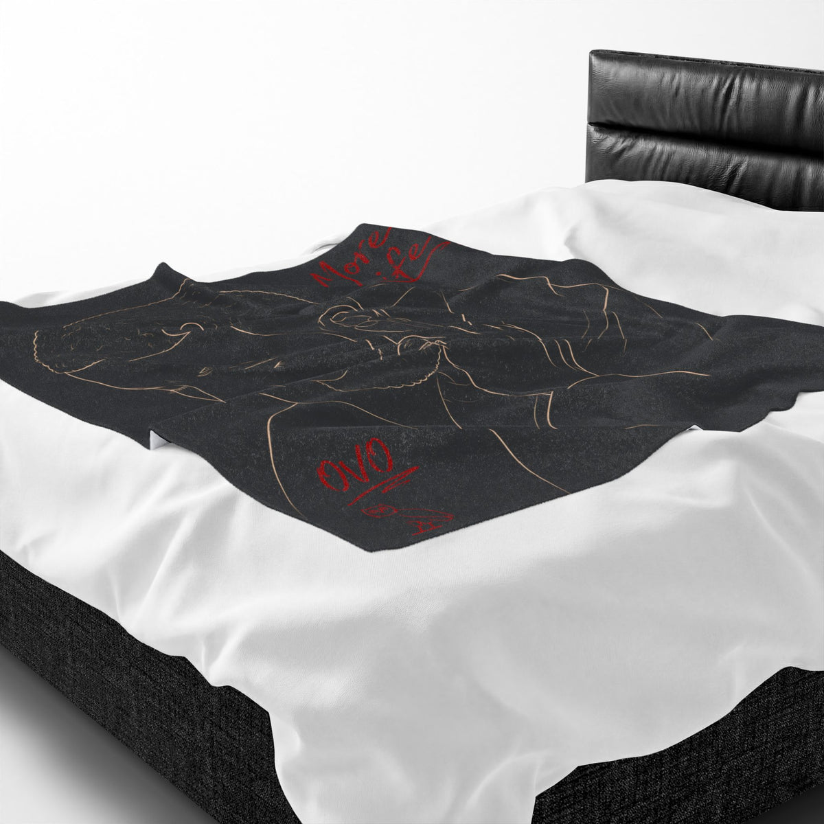 Drake Minimal Line Art Portrait with Red Script Velveteen Plush Blanket