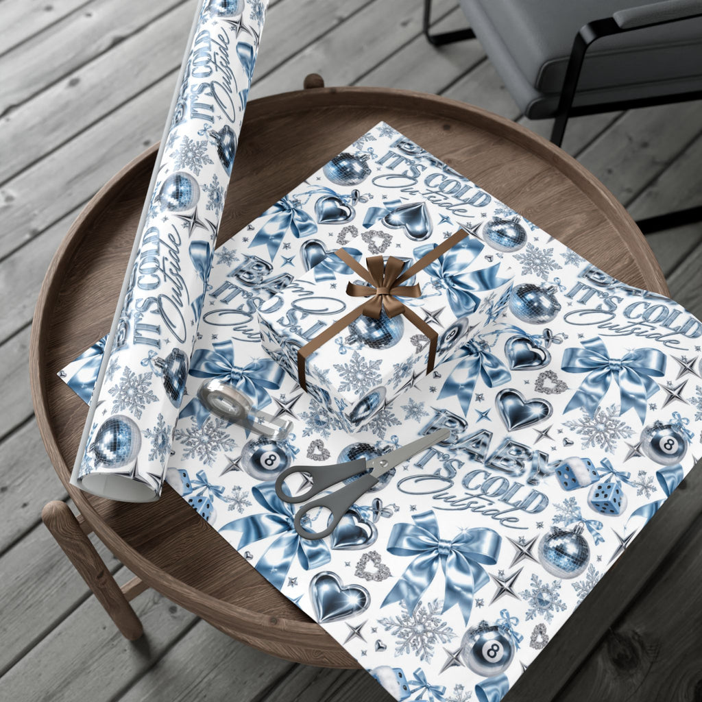 Baby It’s Cold Y2K Christmas Wrapping Paper – Icy Blue & Chrome Holiday Gift Wrap