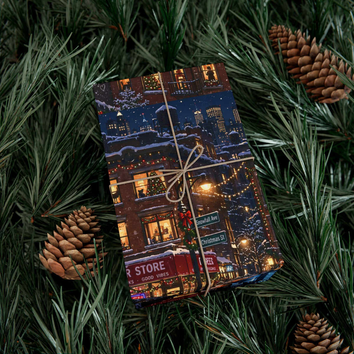 Christmas After Dark Wrapping Paper – Snowy City Christmas Eve Holiday Gift Wrap