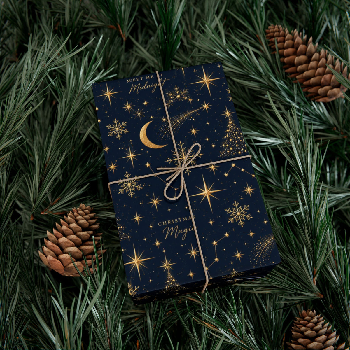 Midnight Stars Christmas Wrapping Paper – Navy & Gold Celestial Holiday Gift Wrap