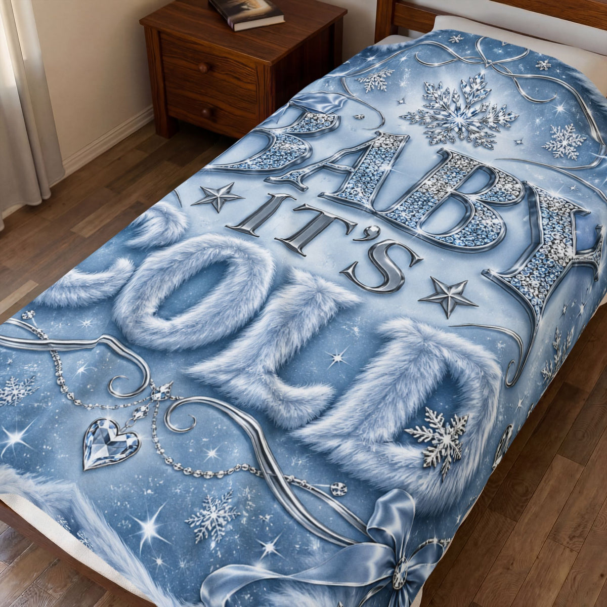 Baby It's Cold Velveteen Plush Blanket — Cozy Winter Snowflake Throw
