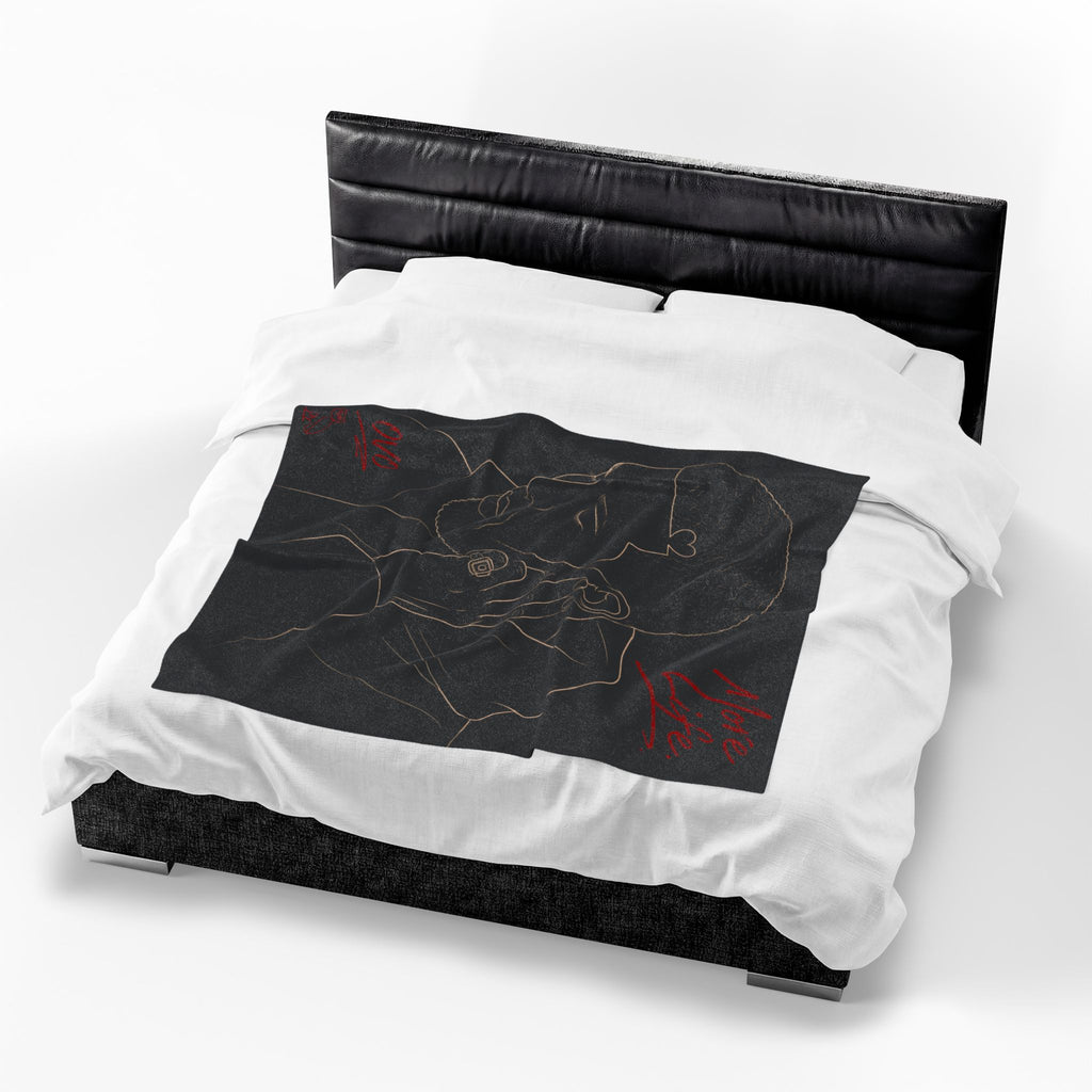 Drake Minimal Line Art Portrait with Red Script Velveteen Plush Blanket